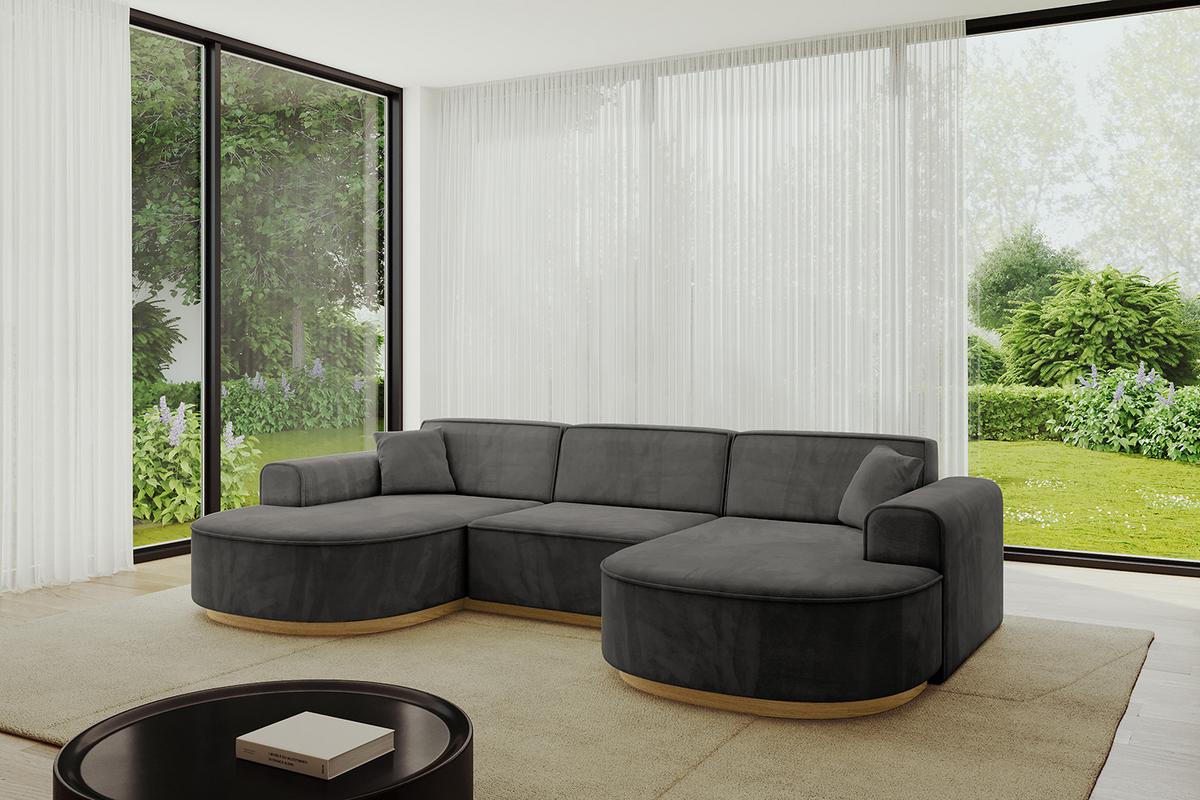WOHNLANDSCHAFT MARI-U1-v2 - 303x171x83 cm Dunkelgrau Velours - Dunkelgrau, Holzwerkstoff/Textil (303/83/171cm) - ALTDECOR