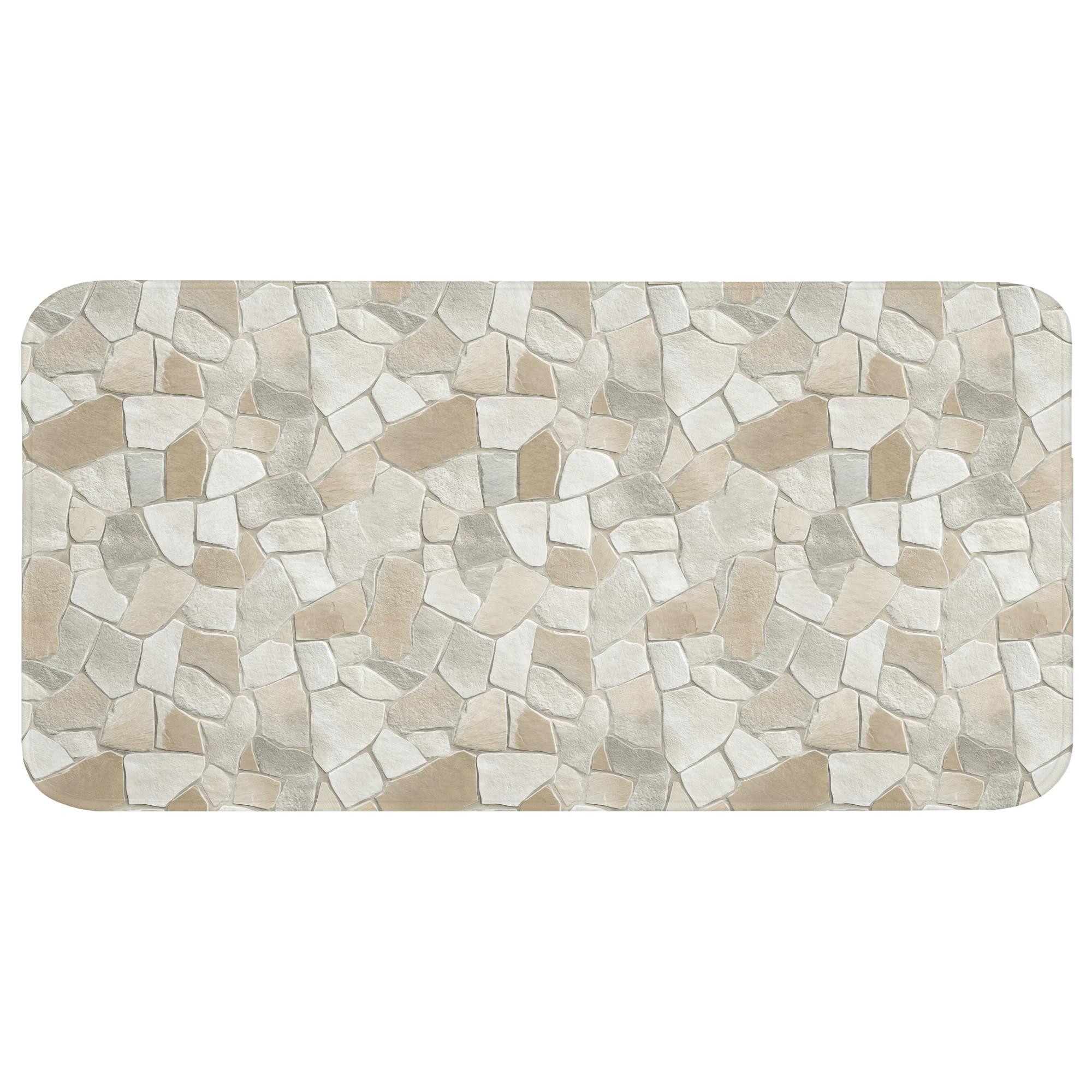 BADEMATTE Mosaik - Steine - Beige Badezimmerteppich 120x60 cm - Beige/Creme, Textil (120/60cm) - OnlyWow