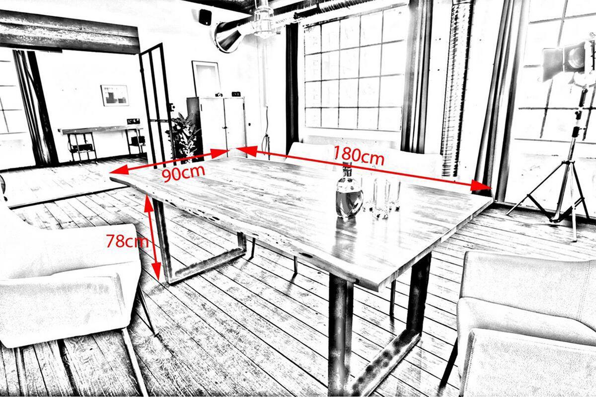 ESSTISCH LORE Holz Akazie - Nussbaumfarben/Schwarz, Holz/Metall (90/180/76cm) - KAWOLA