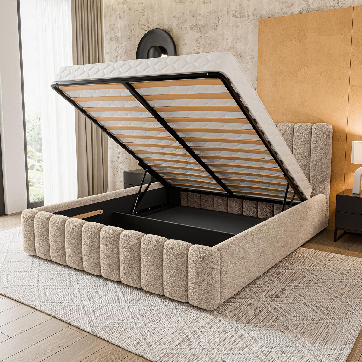 POLSTERBETT DINESE Q 200x200 cm mit Bettkästen - Beige - Beige, Holz (200/200cm) - MASSENO