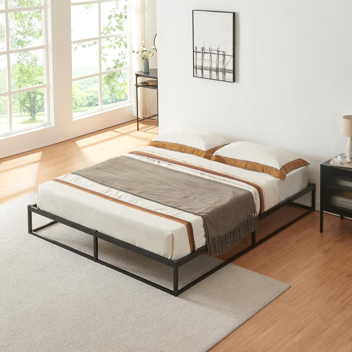 METALLBETT Trerunta mit Matratze - Schwarz, Textil/Metall (140/200cm) - [en.casa]