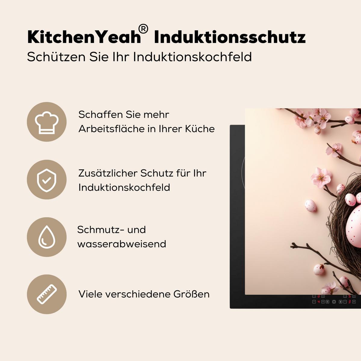 HERDABDECKPLATTE Rosa - Blüten - Eier Abdeckung Ceranfeld 59x51 cm - Hellrosa, Kunststoff (59/51/0.2cm) - MuchoWow