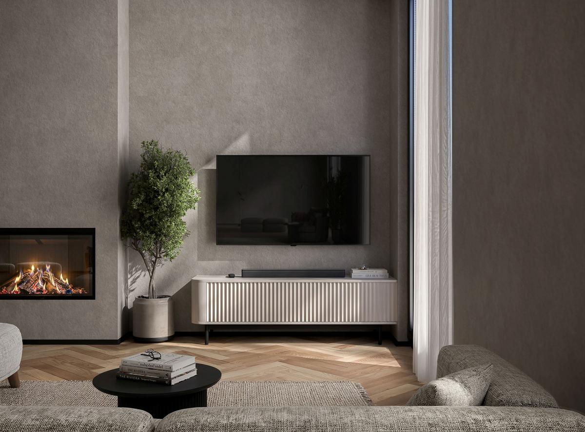 TV-LOWBOARD Aurora Kaschmir matt 140 cm mit Metallrahmen - Kaschmir/Schwarz, Holzwerkstoff/Metall (140/44/35cm) - Meble Lindner