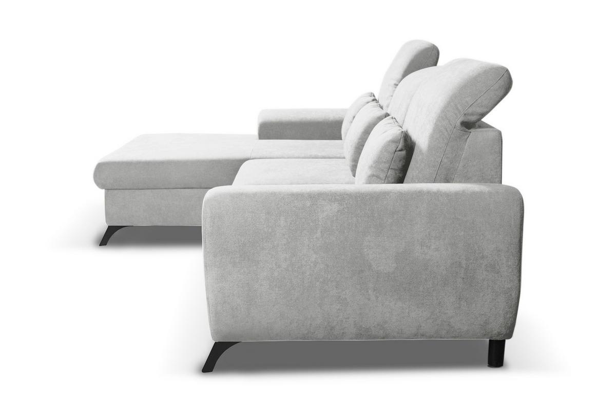 ECKSOFA LUCE L-S Grau Plüsch-Stoff mit Schlaffunktion - Grau, Holz (279/172cm) - MASSENO