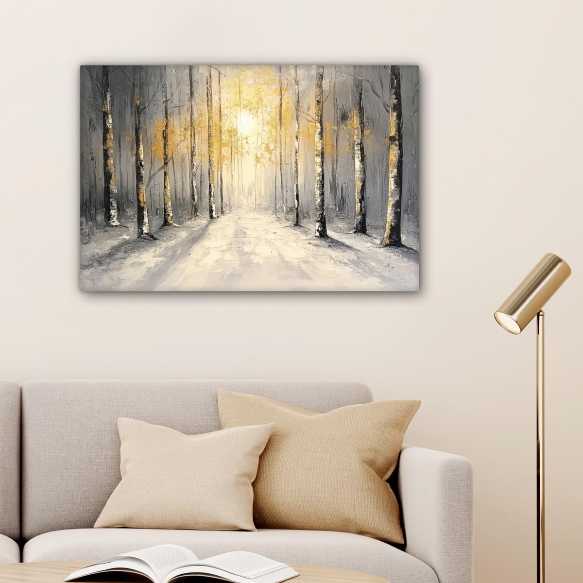 LEINWANDBILD Winter - Abstrakt - Schnee - Natur - Sonne Gemälde 60x40 cm - Grau, Textil (60/40cm) - MuchoWow