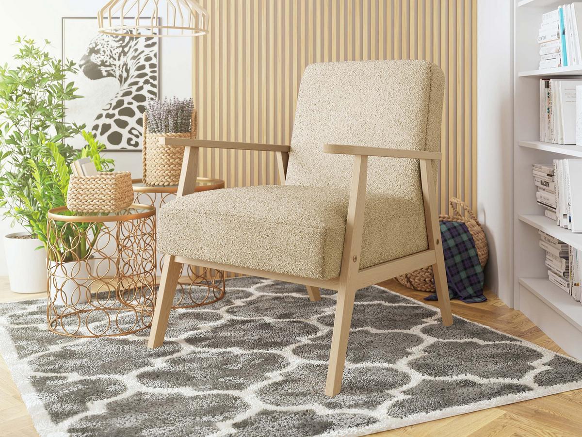 SESSEL Retro Boucle - Naturfarben, Holz/Textil (59/76/67cm) - MIRJAN24