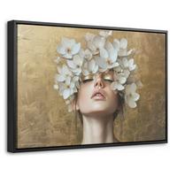 LEINWAND Bilder mit Rahmen - Gesicht - Blumen - Gold - Abstrakt - 60x40 - Goldfarben, Textil (60/40cm) - MuchoWow