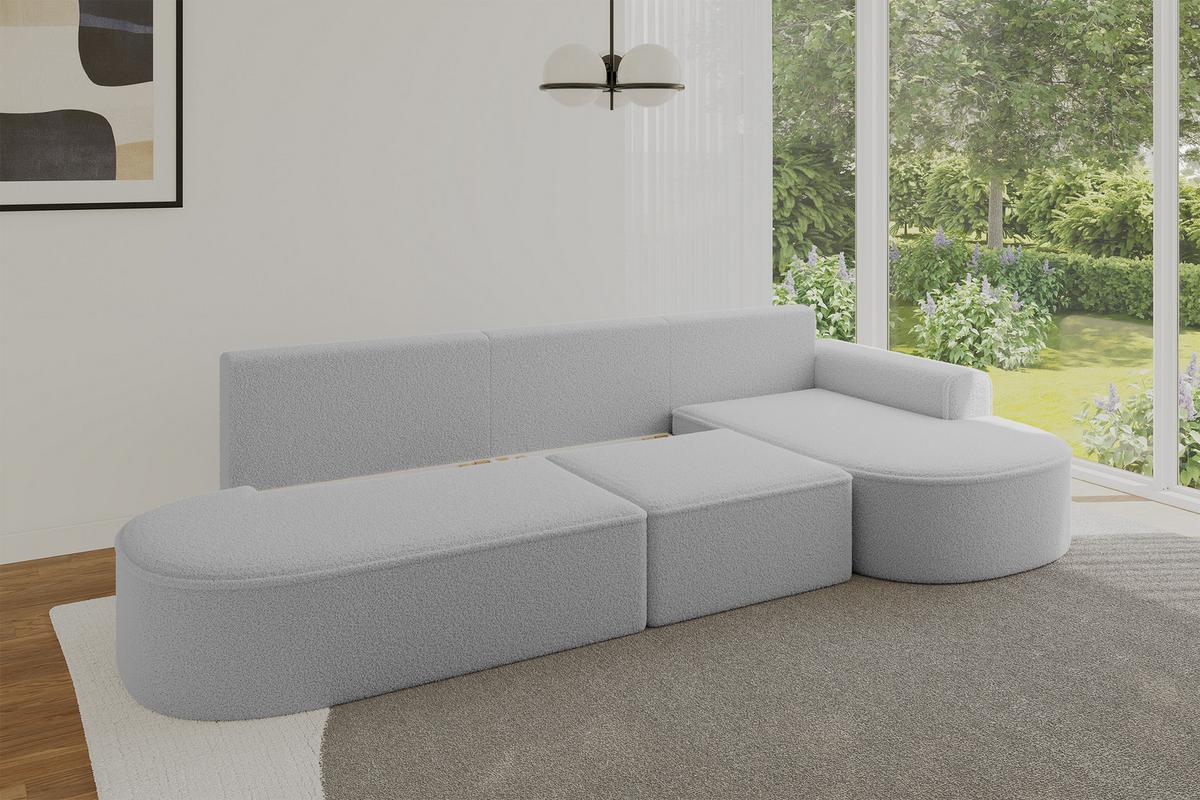 ECKSOFA mit Schlaffunktion Ottomane RECHTS MARI L2-S 368X167X85 Hellgrau Bouclé - Hellgrau/Schwarz, Holzwerkstoff/Kunststoff (167/368cm) - ALTDECOR