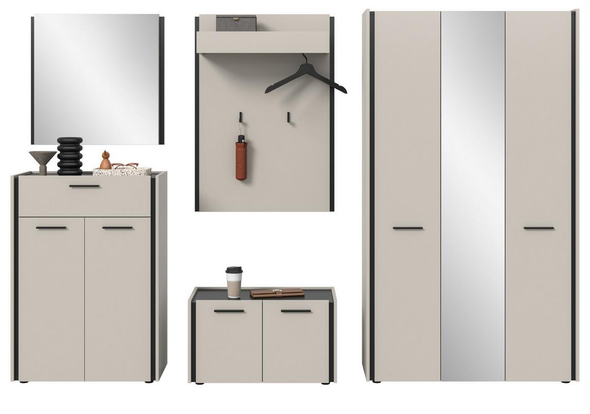 GARDEROBEN-SET 5-teilig Kaschmir 287 x 190 cm, Garderobenschränke mit Soft-Close - Kaschmir/Schwarz, Holzwerkstoff/Kunststoff (287/190/40cm) - Inn.Furn