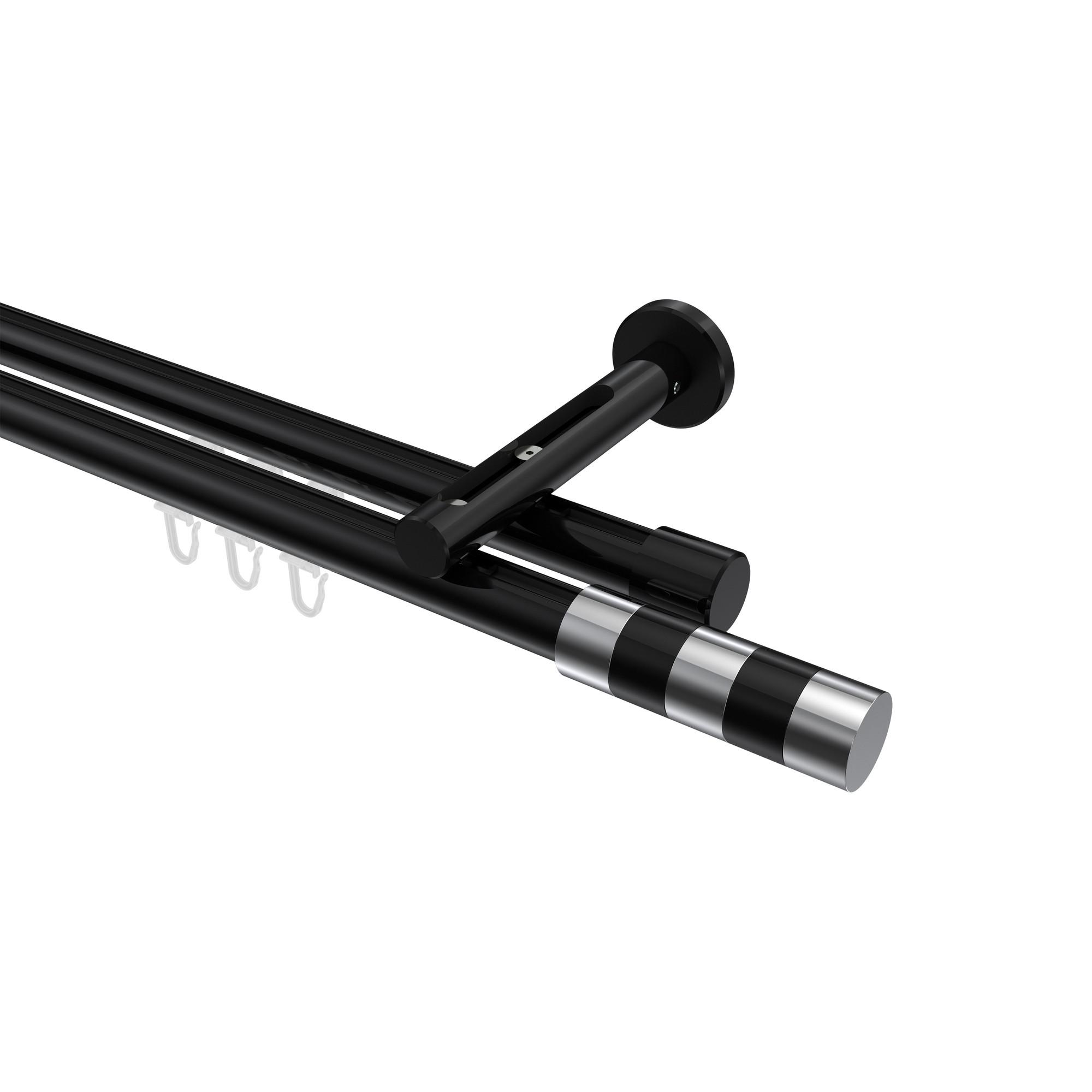GARDINENSTANGE INNENLAUF Siteno Mavell 280 cm (geteilt in 2 x 140 cm), 2-läufig, 20 mm Ø Schwarz - Chromfarben/Schwarz, Metall (280cm) - INTERDECO