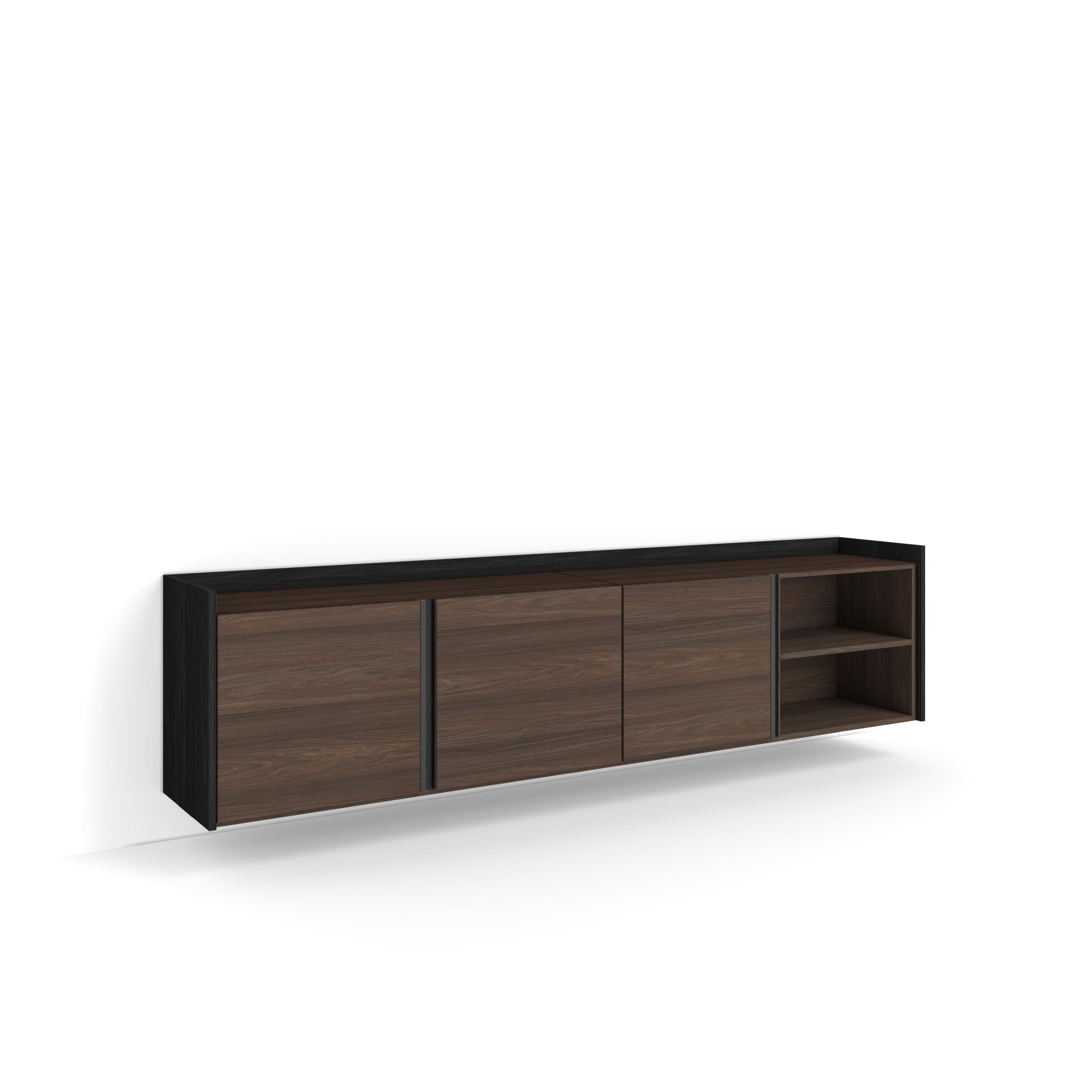 LOWBOARD, Dunkler Eiche und Schwarz, 207/35/50cm, Hängend - Dunkelbraun, Holzwerkstoff (207/50/35cm) - Skraut Home