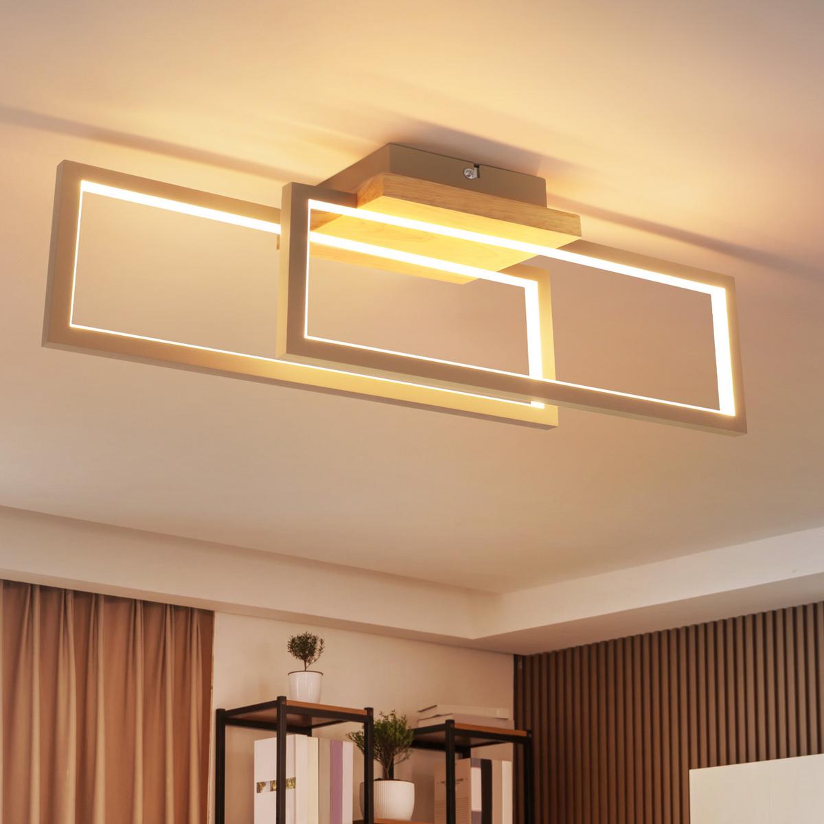 LED DECKENLEUCHTE Bralyn 48/13/16 cm - Braun, Holz/Metall (48/13/16cm) - ZMH