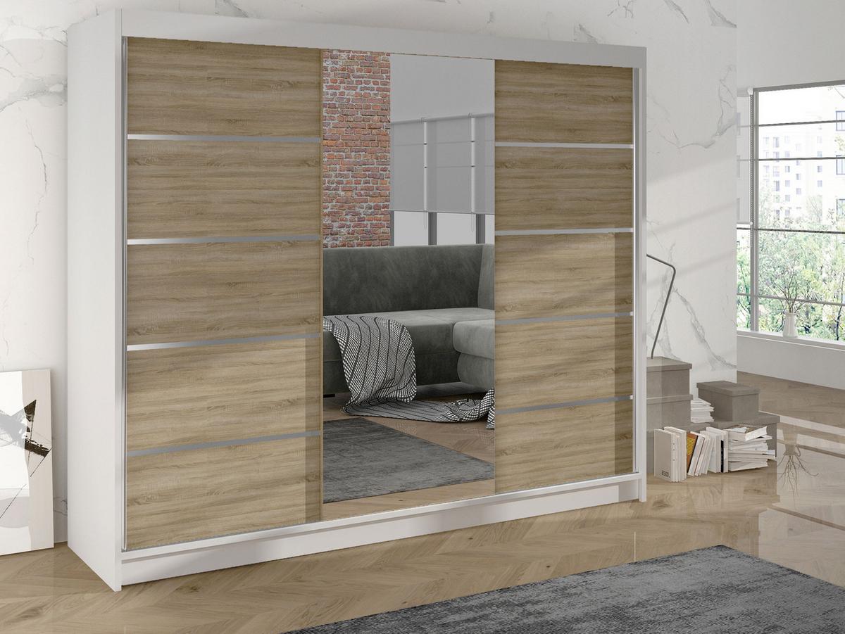 SCHWEBETÜRENSCHRANK Derby VI - Beige, Holzwerkstoff/Metall (200/215/58cm) - MIRJAN24