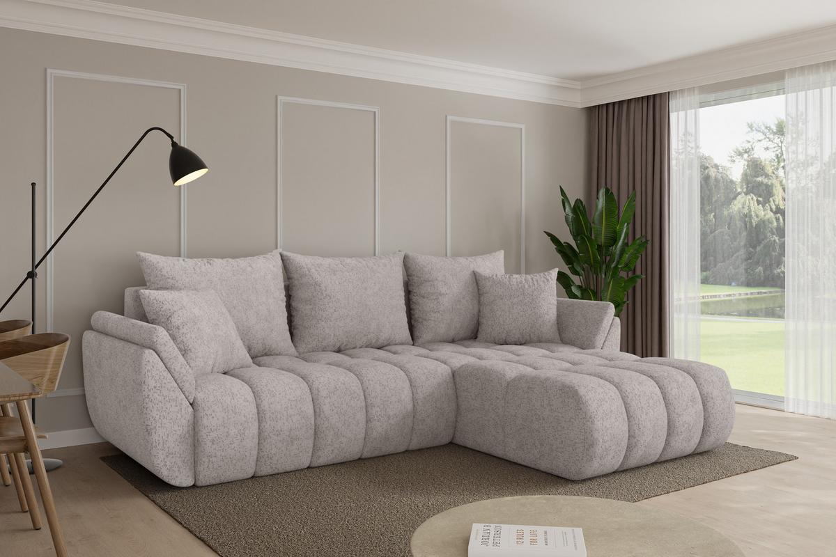 ECKSOFA mit Schlaffunktion Ottomane Rechts TOKO-L-v1 277x194x86 Hellgrau Velours - Hellgrau/Schwarz, Holzwerkstoff/Kunststoff (277/194cm) - ALTDECOR