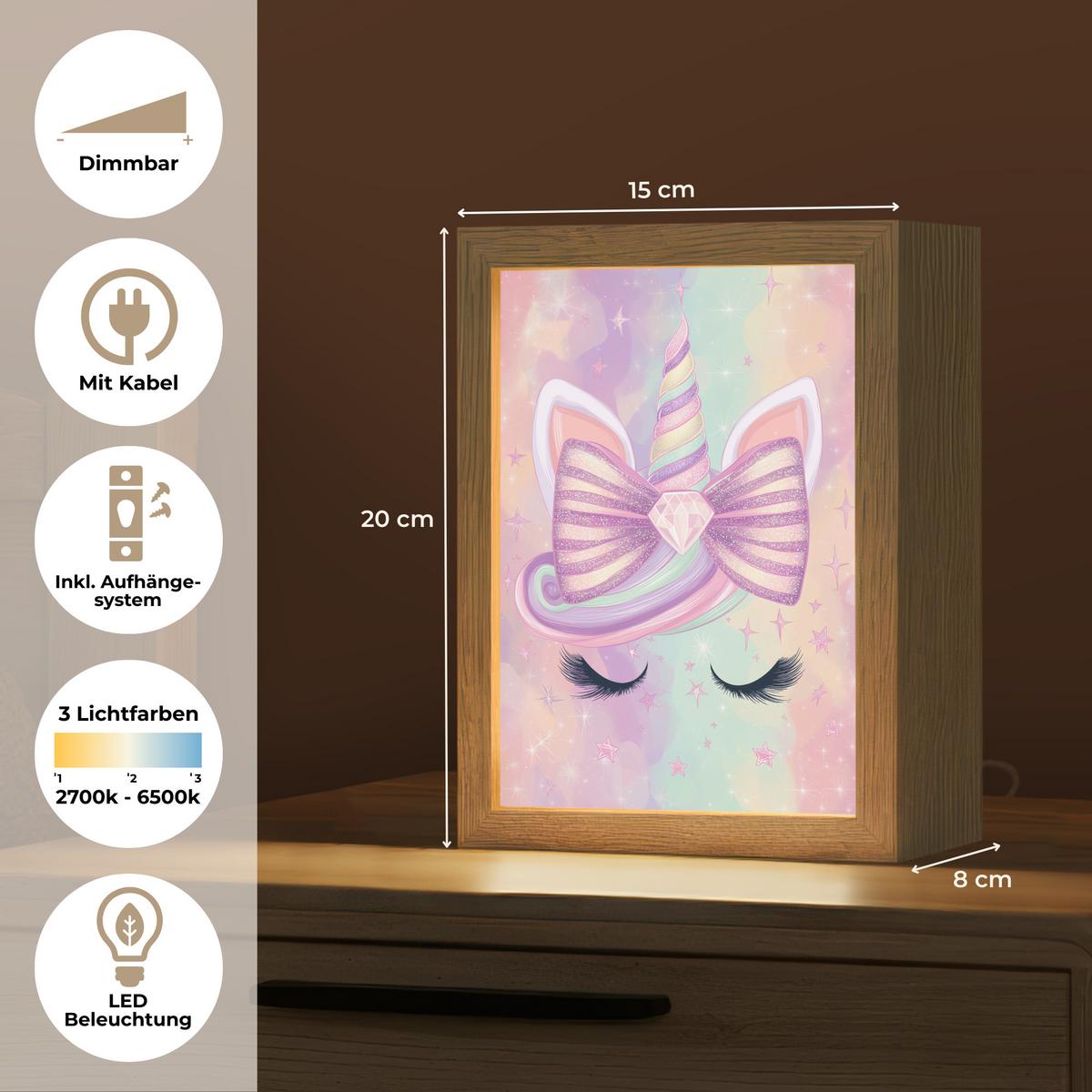NACHTTISCHLAMPE Einhorn - Glitzer - Regenbogen - Pastell 15x20 cm - Hellrosa, Holzwerkstoff (8/15/20cm) - OnlyWow