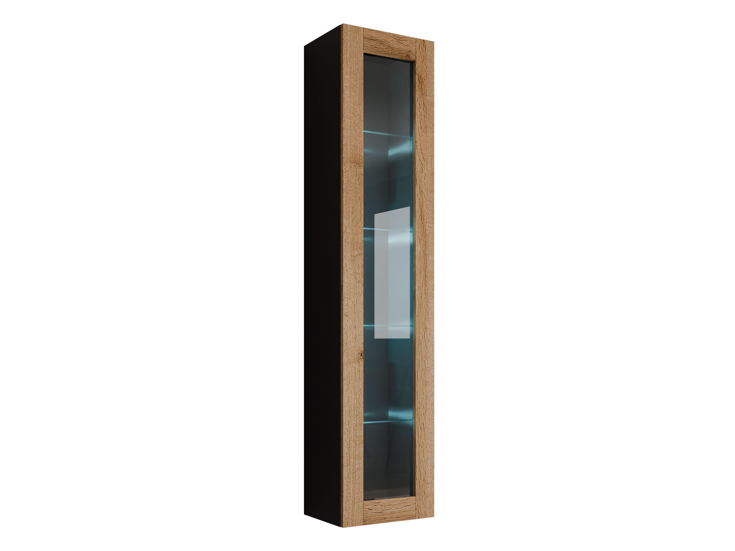 HÄNGEVITRINE 180 Vigo Glas mit RGB LED Beleuchtung - Eiche Wotan/Schwarz, Holzwerkstoff (40/180/30cm) - MIRJAN24