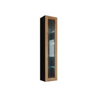 HÄNGEVITRINE 180 Vigo Glas mit RGB LED Beleuchtung - Eiche Wotan/Schwarz, Holzwerkstoff (40/180/30cm) - MIRJAN24