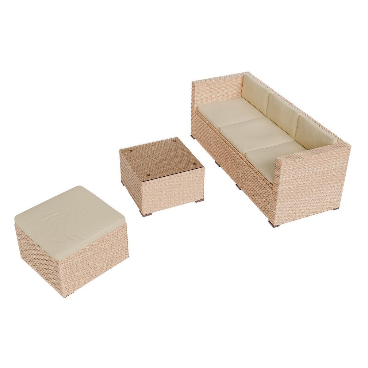 LOUNGEGARNITUR Punta Cana 3-tlg. - Creme, Kunststoff/Metall - Juskys