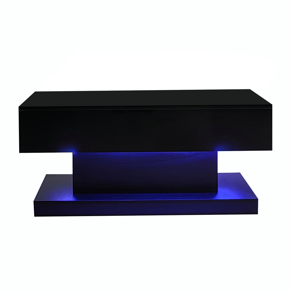 COUCHTISCH Hochglanz Schwarz mit LED Liftfunktion & Stauraum 100×50 cm - Weiß, Holzwerkstoff (50/100/45cm) - Urban Meuble