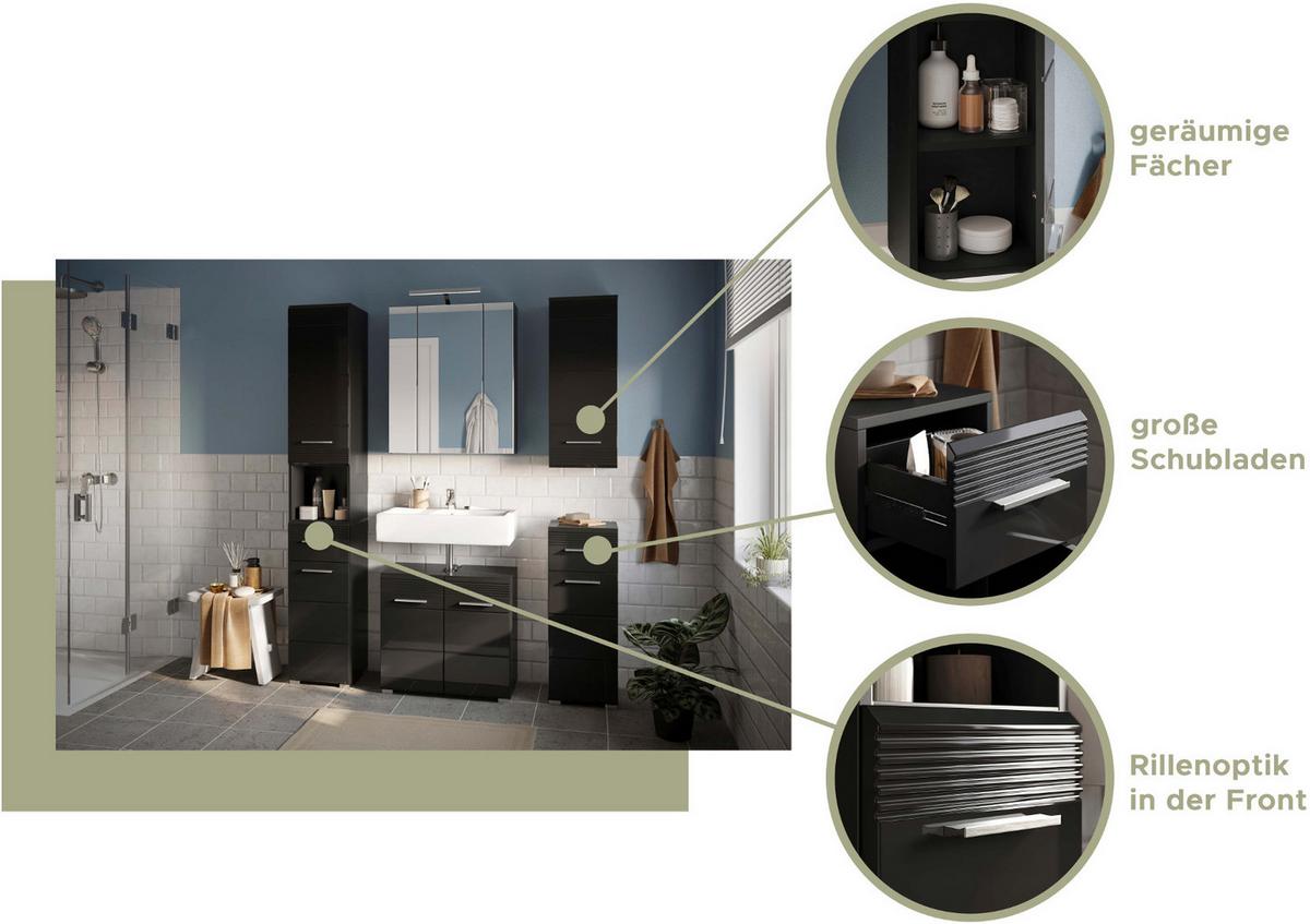BADMÖBEL-SET in schwarz Hochglanz, 3-teilig 105 cm, Badkombination - Schwarz, Glas/Holzwerkstoff (105/182/34cm) - Inn.Furn