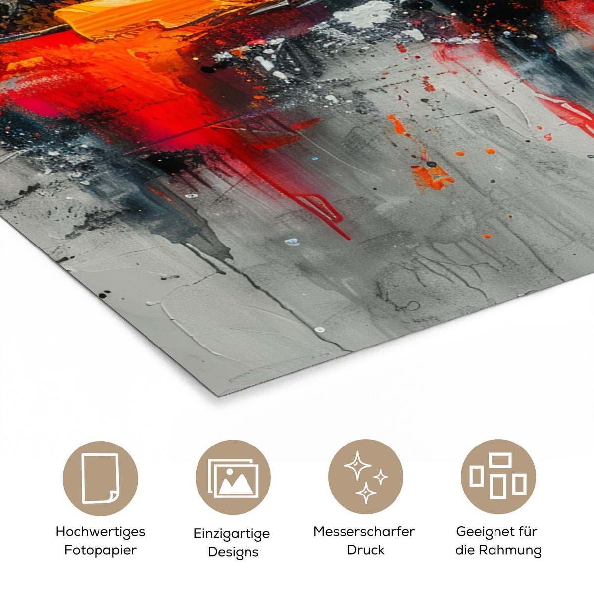 POSTER Moderne Kunst - Orange - Grau - Abstrakt Wandbilder 30x40 cm - Hellgrau, Papier (30/40/0.1cm) - MuchoWow