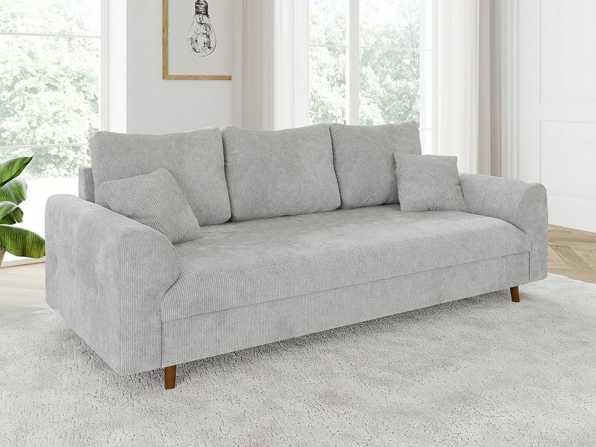 3-SITZER-SOFA Sigurd Hellgrau Chenille - Hellgrau/Braun, Holz/Textil (210/81/93cm) - S-Style Möbel
