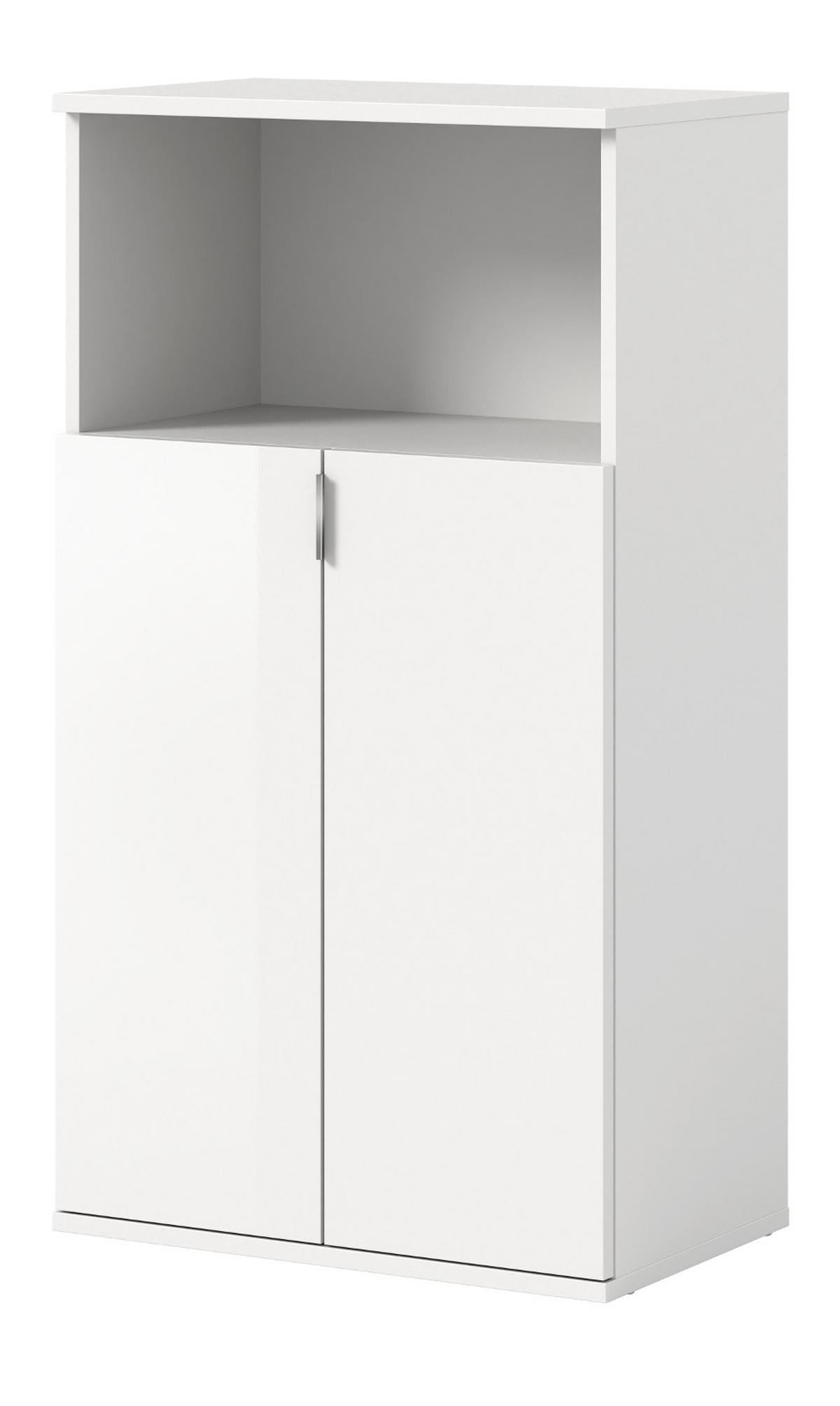 KOMMODE weiß Hochglanz 61 x 110 cm, Mehrzweckkommode mit 5 Fächern - Chromfarben/Weiß Hochglanz, Holzwerkstoff/Kunststoff (61/110/37cm) - Inn.Furn