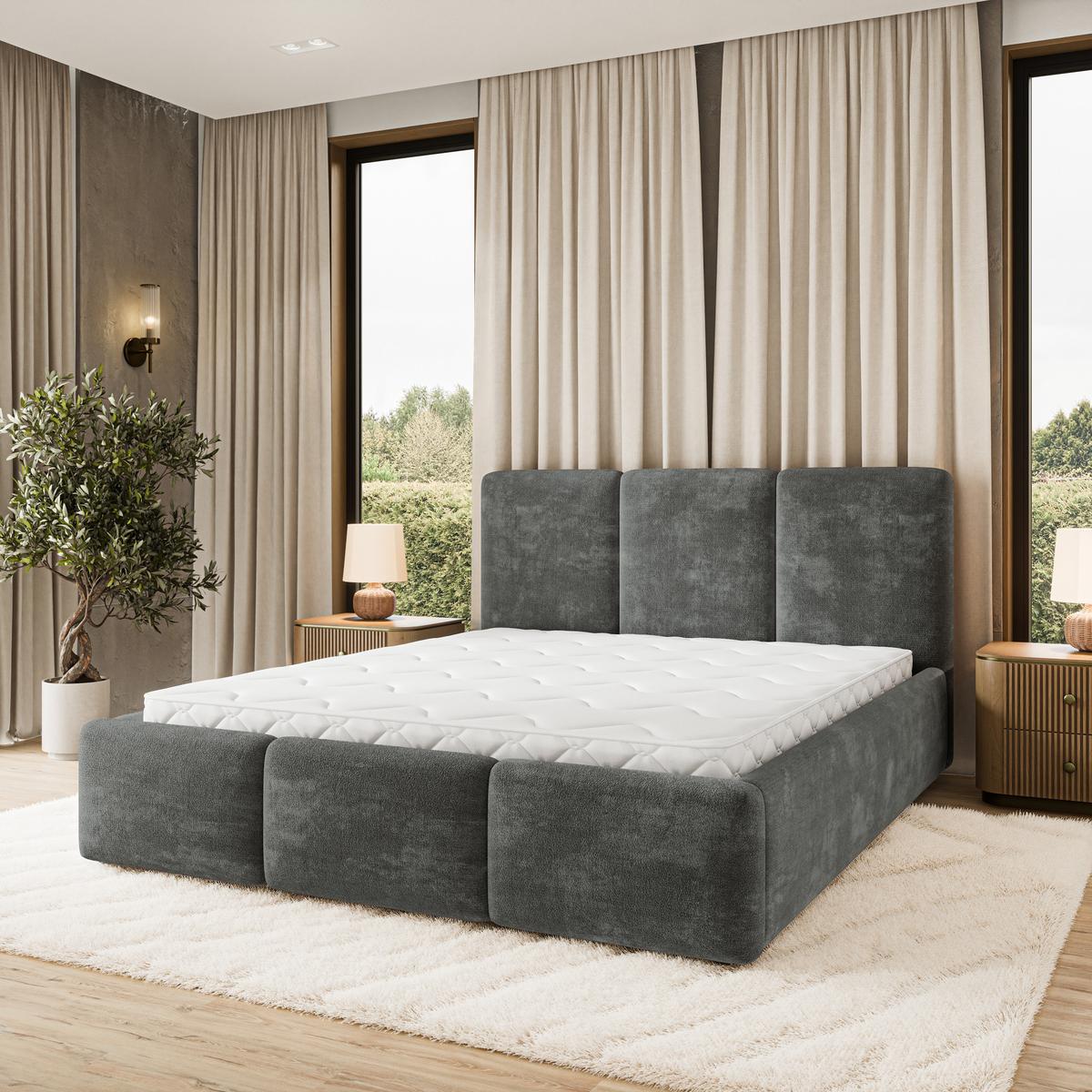 POLSTERBETT MORENA LM 120x200 cm mit Bettkästen - Grau - Grau, Holz (120/200cm) - MASSENO