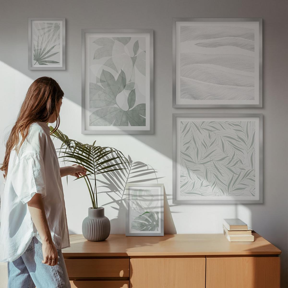 BILDER SET 5er Set - 50x50 cm & 20x30 cm & 40x60 cm Silberner Rahmen - Meeresarchitektur Griechenlands - Silberfarben, Kunststoff (40/60cm) - TULUP