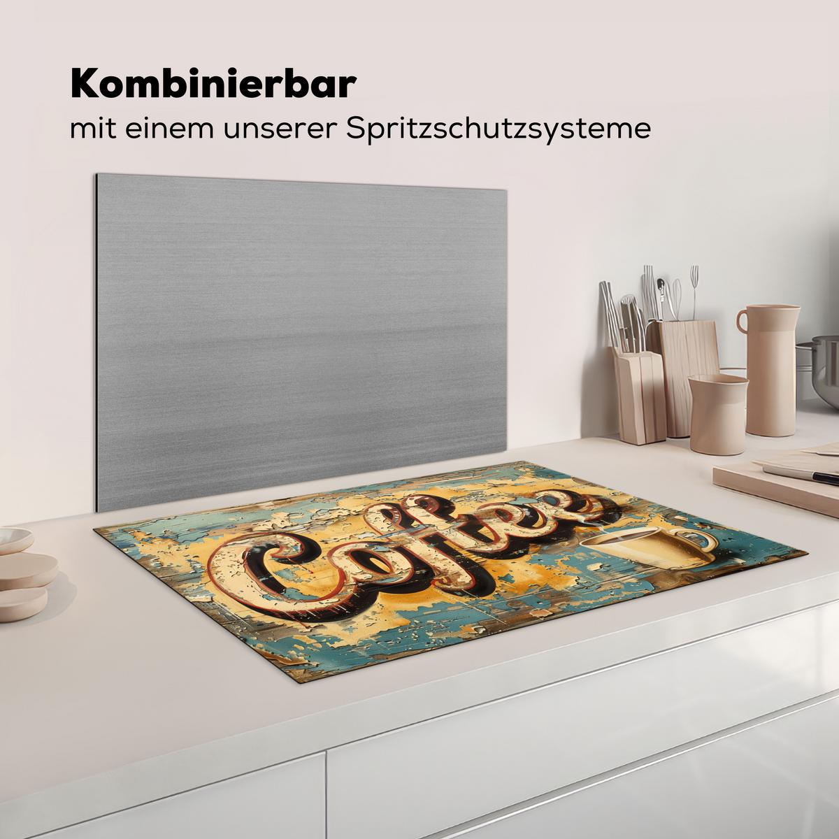 HERDABDECKPLATTE Kaffee - Vintage - Braun - Tasse Induktionsmatte 81x52 cm - Teakfarben, Kunststoff (81/52/0.2cm) - MuchoWow