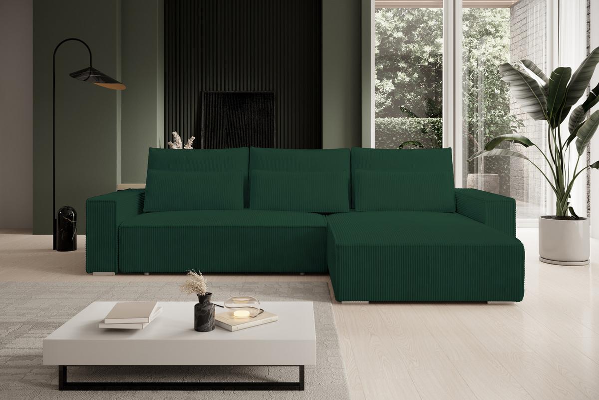 ECKSOFA Alice mit Bettkasten und Schlaffunktion, Cordstoff in L-Form - Grün, Textil (289/184cm)