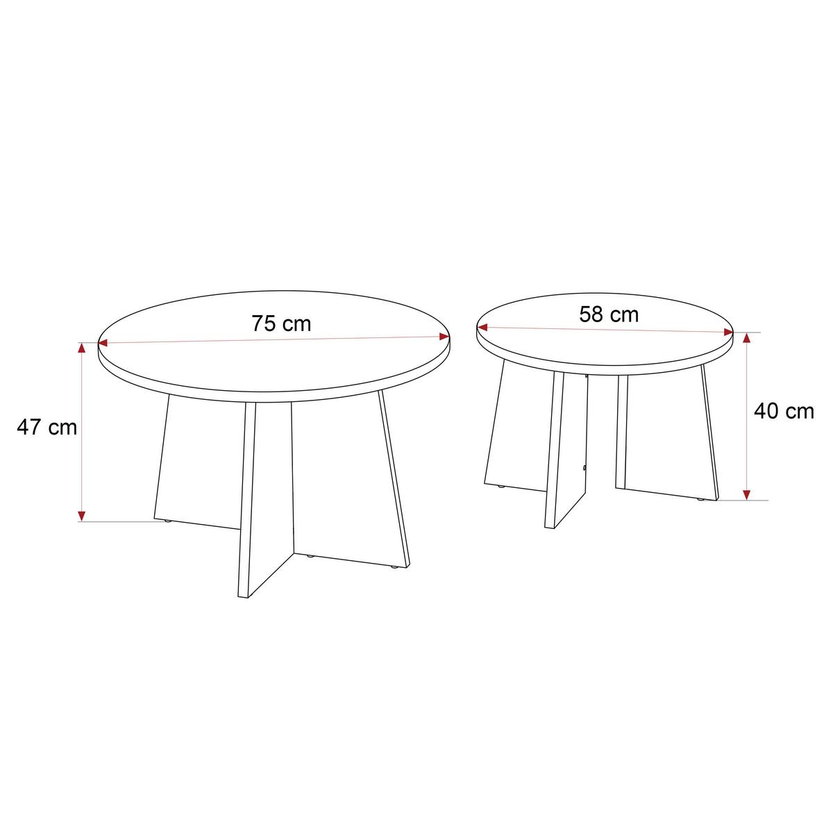 COUCHTISCH-SET BELLAGIO 75/58 cm runden, Nussbaum - Nussbaumfarben, Holzwerkstoff (75/75/47cm) - Idohome