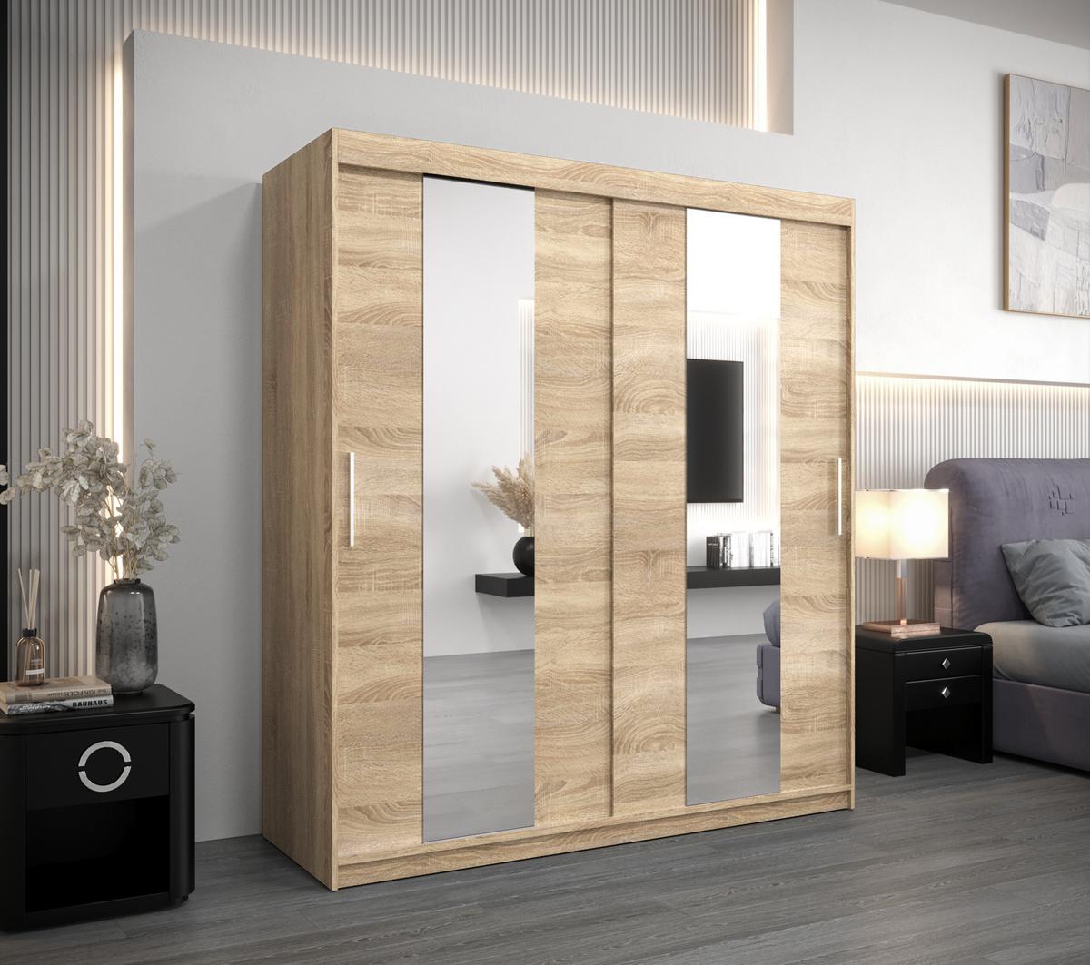 SCHWEBETÜRENSCHRANK 200/180/62 2-türig - Silberfarben/Sonoma Eiche, Holz/Kunststoff (180/200/62cm) - MÖBEL KRYSPOL