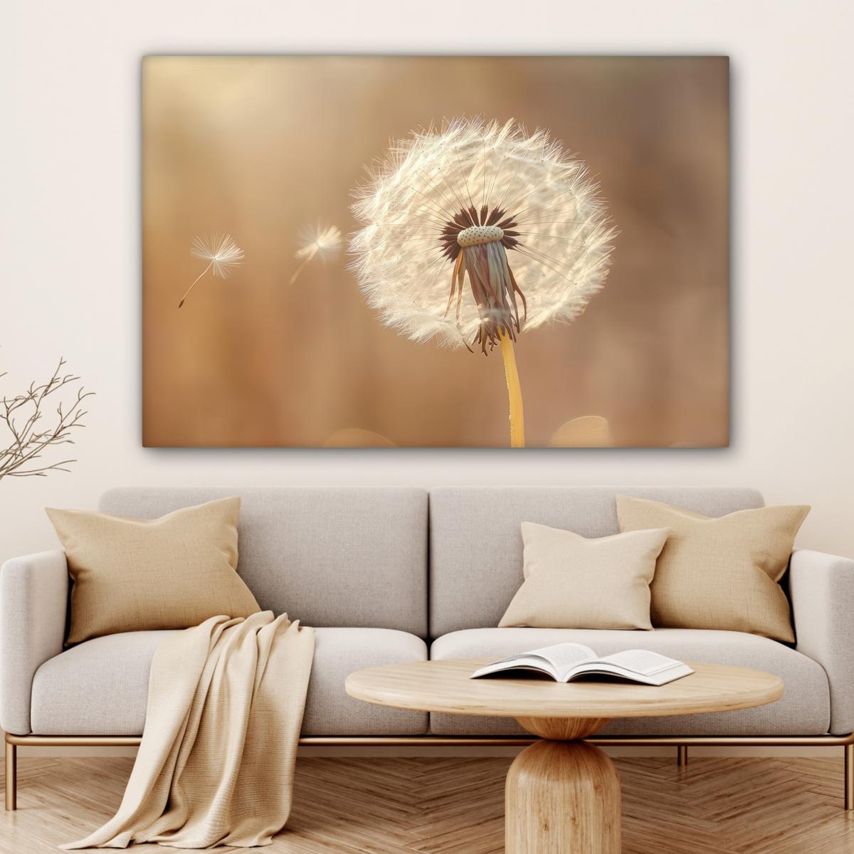 LEINWANDBILD Löwenzahn - Beige - Natur - Blume Groß 140x90 cm - Hellbraun, Textil (140/90cm) - MuchoWow