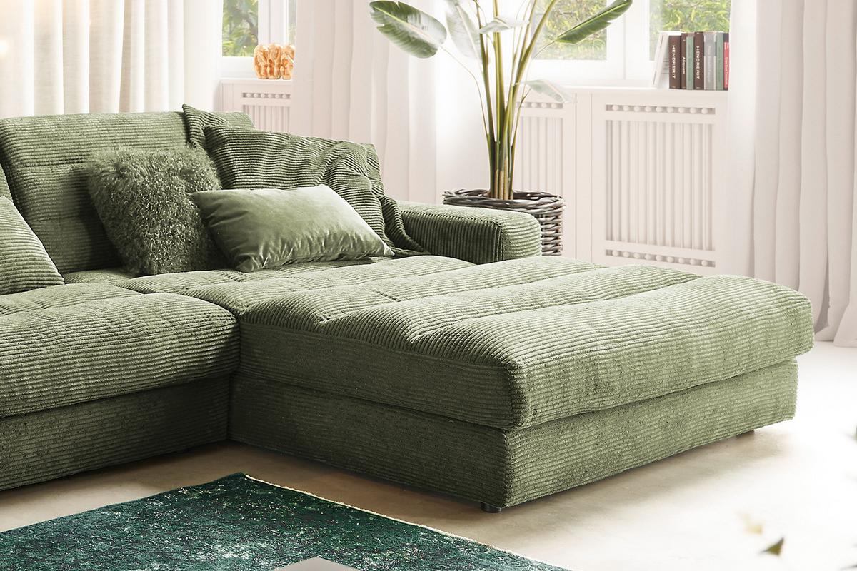 ECKSOFA XL LANA Grün Cord - Schwarz/Olivgrün, Textil (416/205cm) - KAWOLA