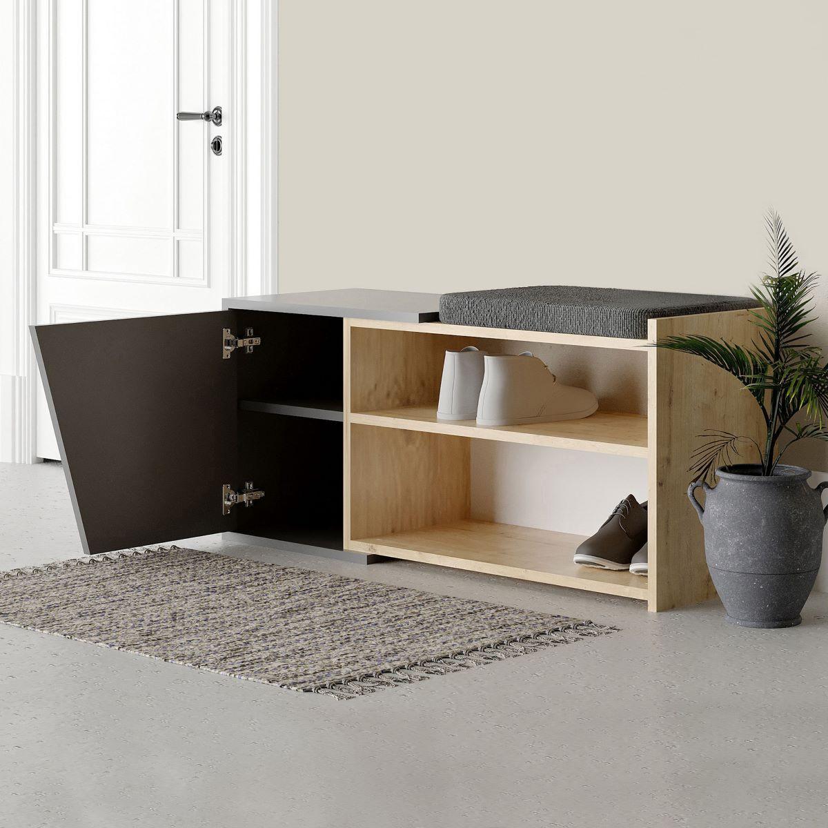 SCHUHSCHRANK 1 Tür L104 cm - Fiona - Anthrazit, Holzwerkstoff (104/37/47cm) - Calicosy