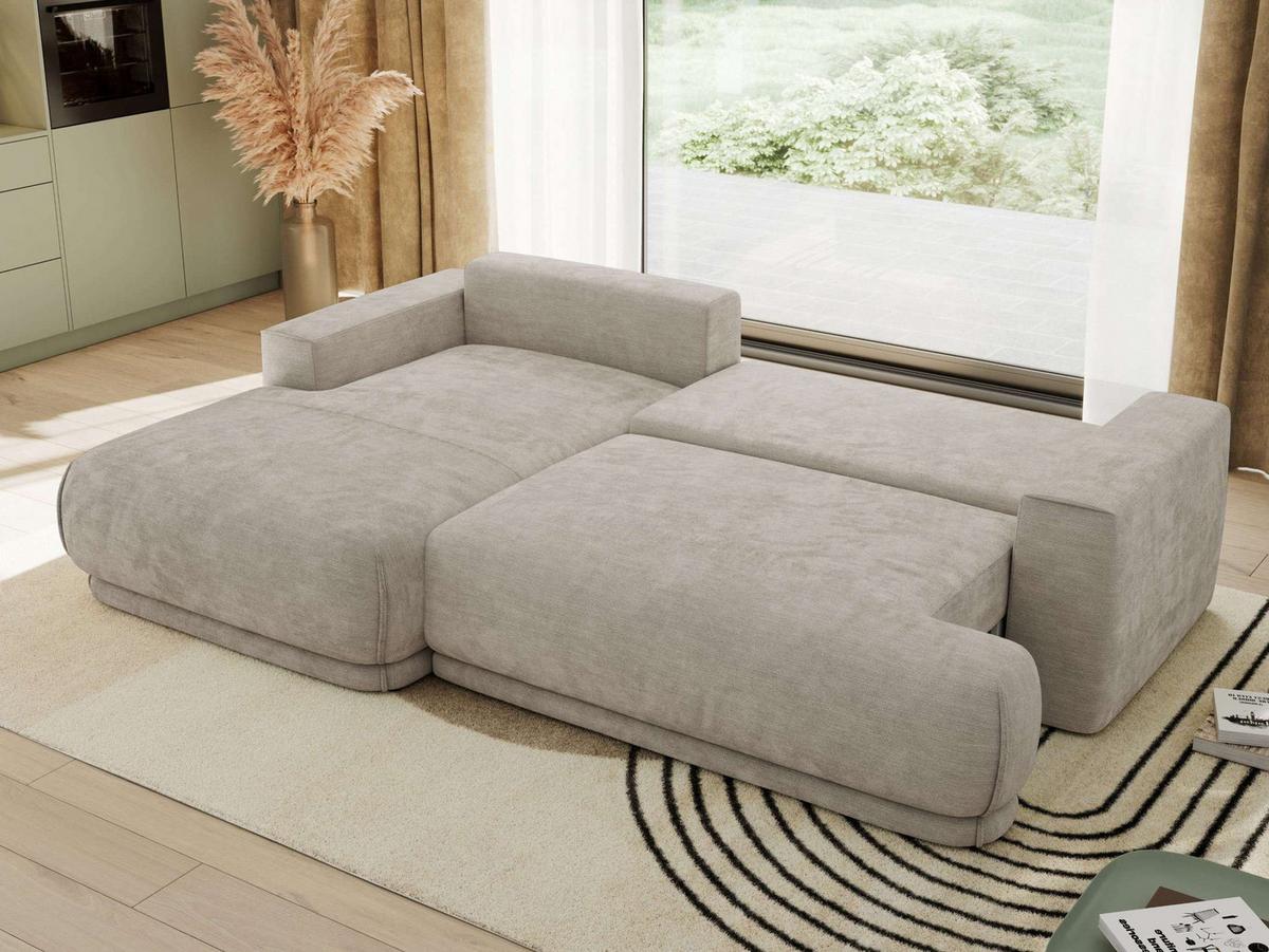 ECKSCHLAFSOFA RINA L Hellgrau Schenille glatt - links - Hellgrau/Schwarz, Kunststoff/Textil (267/170cm) - MKS