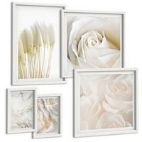 BILDER SET 5er Set - 50x50 cm & 20x30 cm & 40x60 cm Weißer Rahmen - Elegante Marmormuster - Weiß, Kunststoff (40/60cm) - TULUP