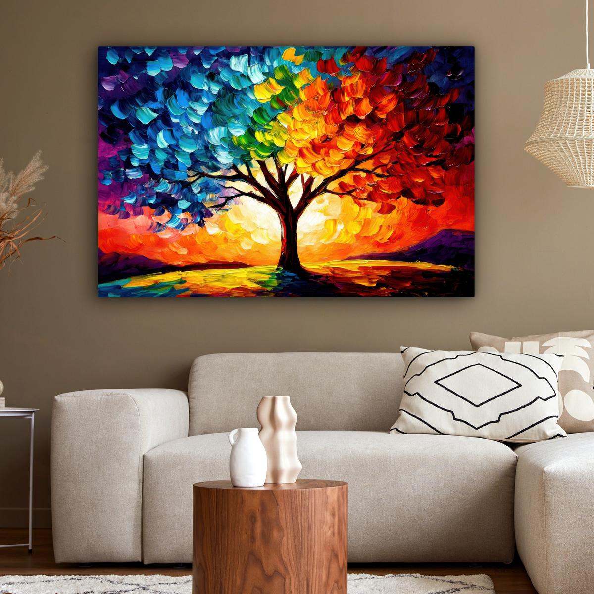 LEINWANDBILD Baum - Kunst - Natur - Sonnenuntergang XXL 150x100 cm - Multicolor, Textil (150/100cm) - MuchoWow