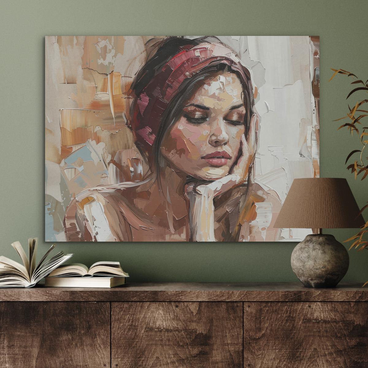 AKUSTIKBILD Frau - Lackierung - Porträt - Modern Gemälde 80x60 cm - Altrosa, Kunststoff (80/60/0.9cm) - MuchoWow