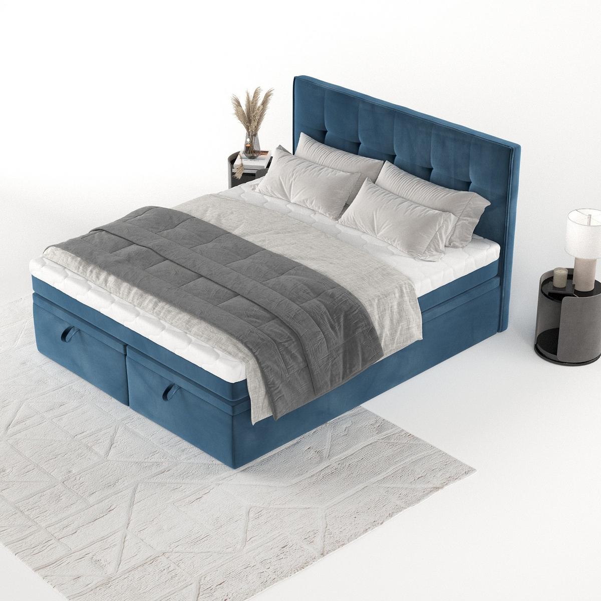 BOXBETT Arivo 200/200 cm Dunkelblau im Kronos Stoff - Schwarz/Dunkelblau, Holz/Holzwerkstoff (200/200cm) - AltaBeds