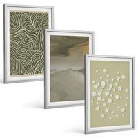 BILDER SET 3er Set - 40x60 cm Silberner Rahmen - Abstrakte florale Wellenmuster - Silberfarben, Kunststoff (40/60cm) - TULUP