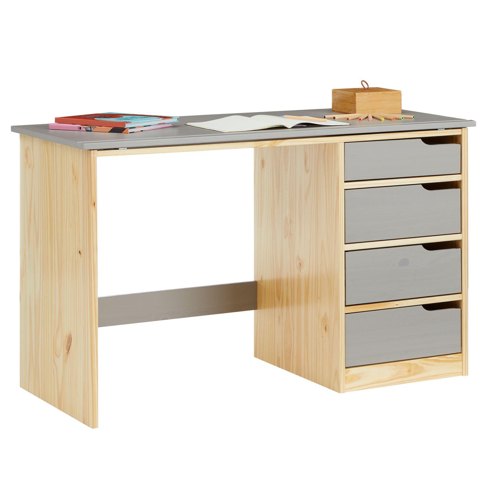 KINDERSCHREIBTISCH EMMA natur/grau - Naturfarben/Grau, Holz (114/76/55cm) - IDIMEX