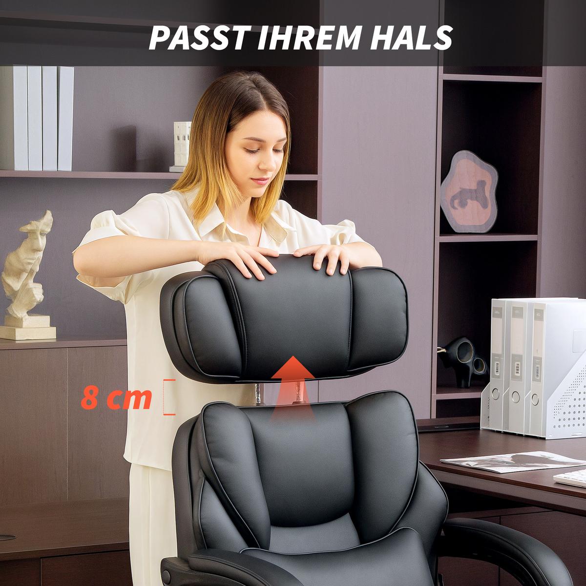 BÜROSTUHL mit verstellbarer Rückenlehne aus Stahl Schwarz - Schwarz, Leder/Metall (69/126/72cm) - HOMCOM
