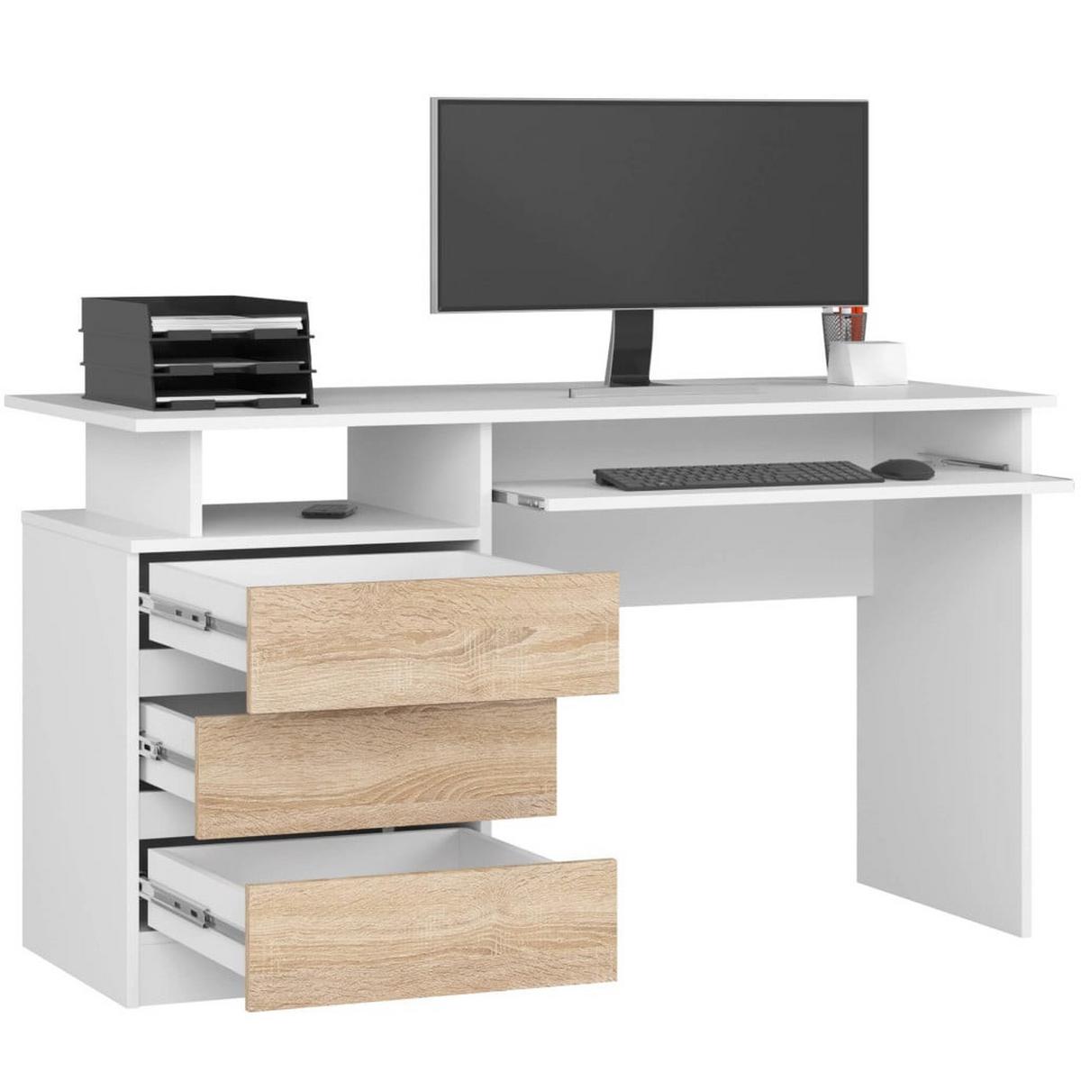 SCHREIBTISCH Weiß, Sonoma 77/135/60 - Weiß/Sonoma Eiche, Holzwerkstoff (155/85/77cm) - RAUMHIRSCH FURNITURE
