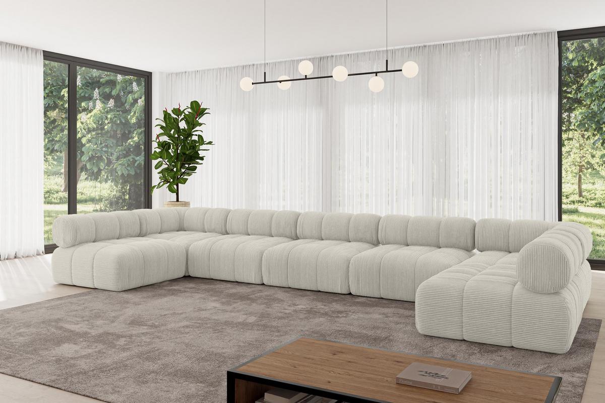 WOHNLANDSCHAFT modulares Sofa Garvo-U3 - 475x190x70 cm Creme Cord - Hellgrau/Creme, Holzwerkstoff/Textil (475/70/190cm) - ALTDECOR