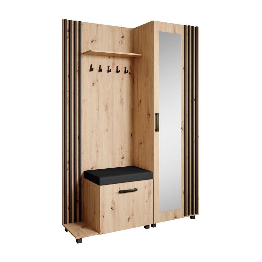 GARDEROBENSCHRANK Livia mit Aufhängern und Spiegel, eiche Artisan, links - Schwarz/Eiche Artisan, Holzwerkstoff (137/207/42cm) - Beautysofa