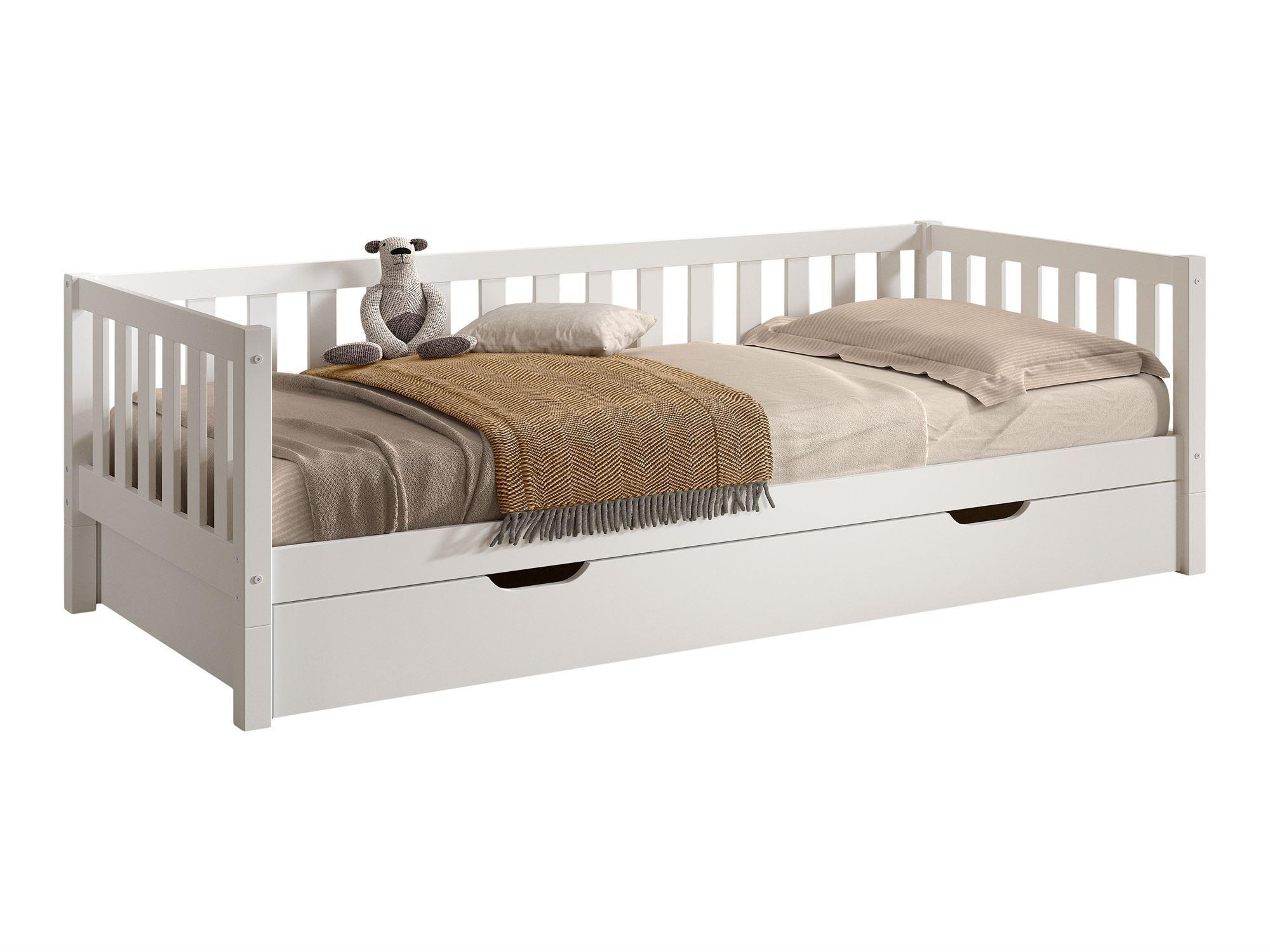 TAGESBETT Kapua 90x200 mit Bettschublade Kiefer Massivholz Weiß - Weiß, Holz (90/200cm) - 58aufmkessel