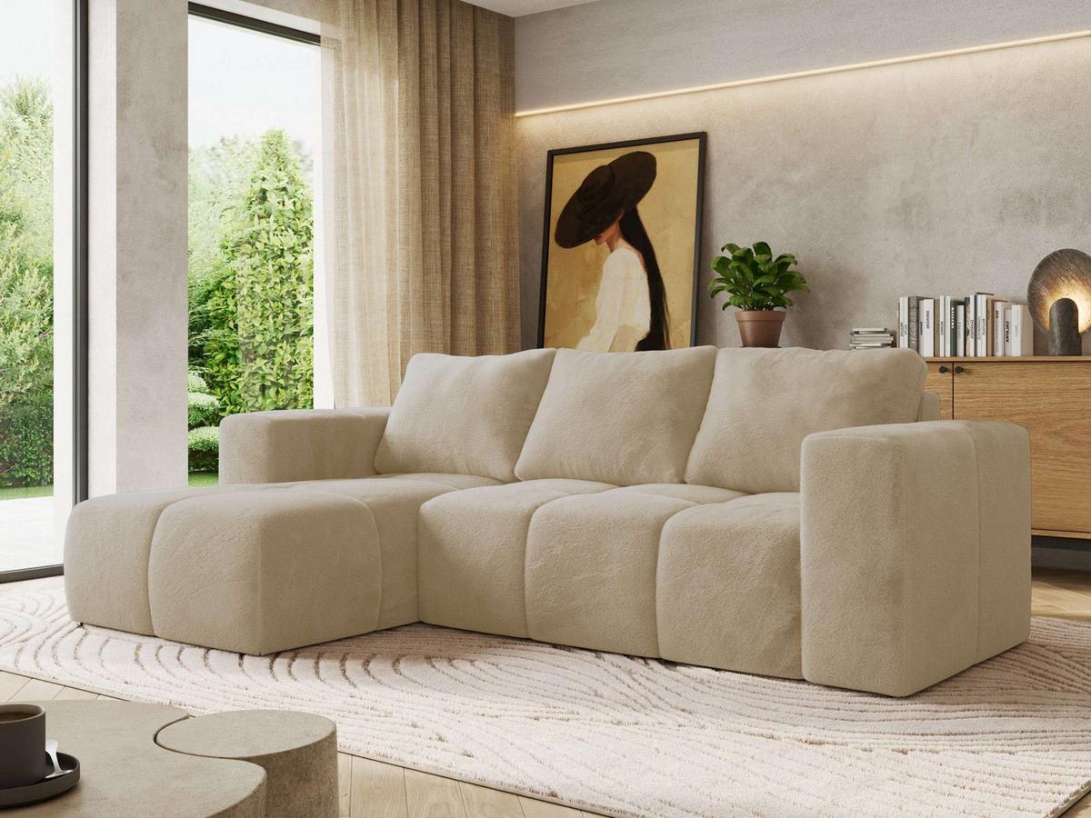 ECKSOFA MONIVA Creme Plüsch - Links - Creme/Schwarz, Kunststoff/Textil (164/266cm) - MKS