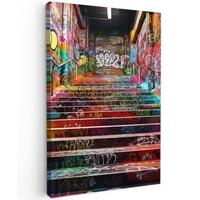 LEINWANDBILD Treppe - Graffiti - Farben - Kunst Deko Wohnzimmer 20x30 cm - Multicolor, Textil (20/30cm) - MuchoWow